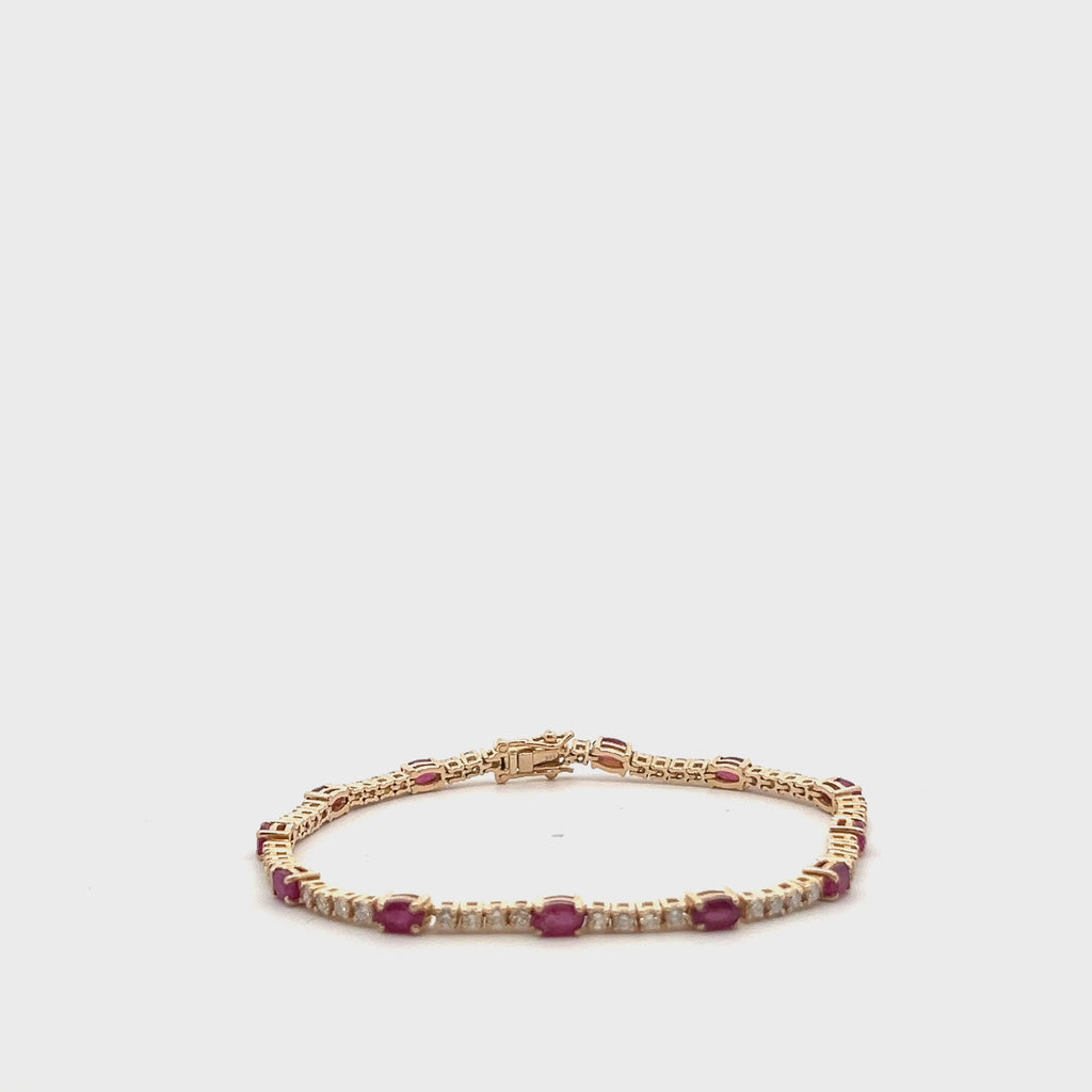 Alternate Diamond & Oval Ruby Tennis Bracelet (5.45 ct.) 4-Prongs Setting in 14K Gold