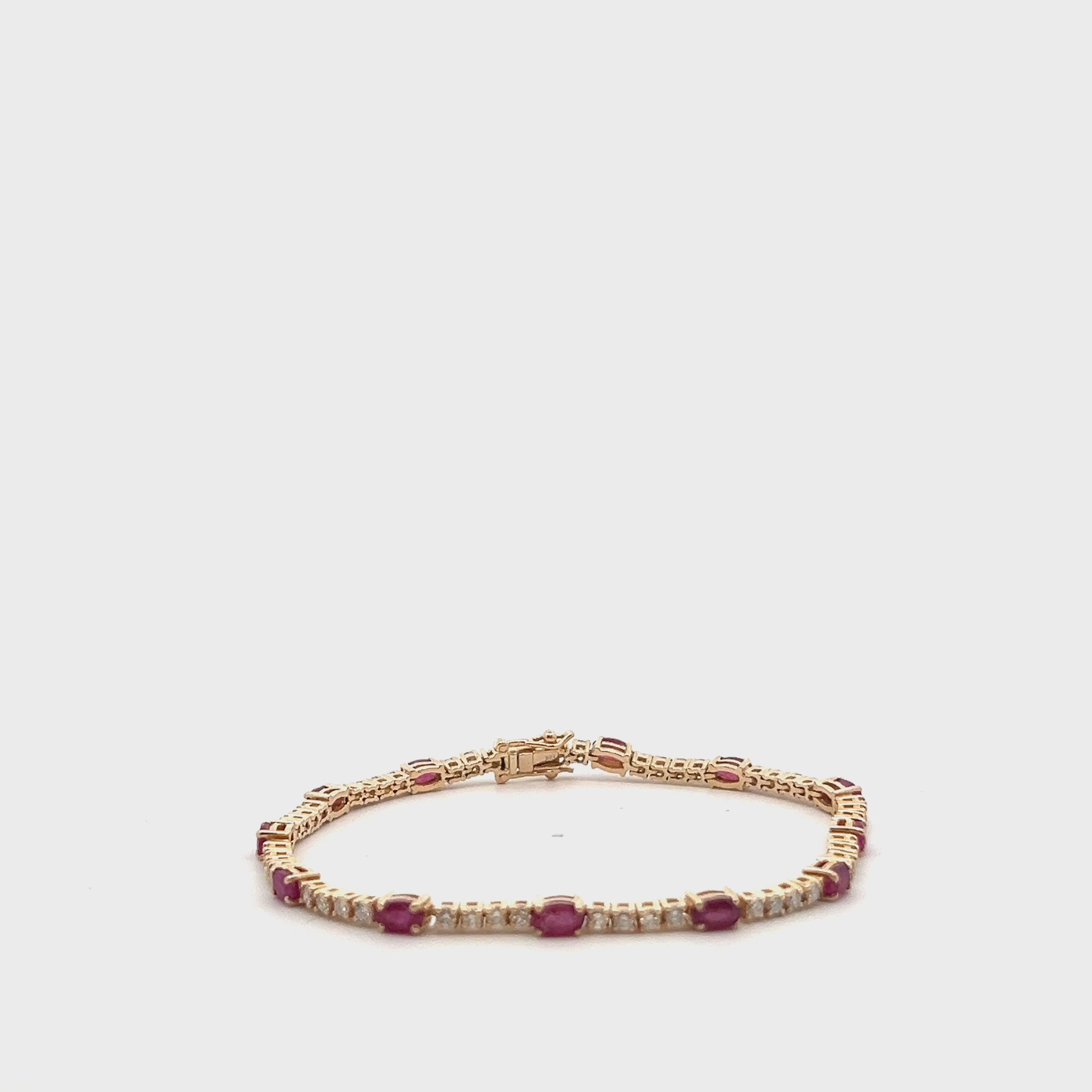 Alternate Diamond & Oval Ruby Tennis Bracelet (5.45 ct.) 4-Prongs Setting in 14K Gold