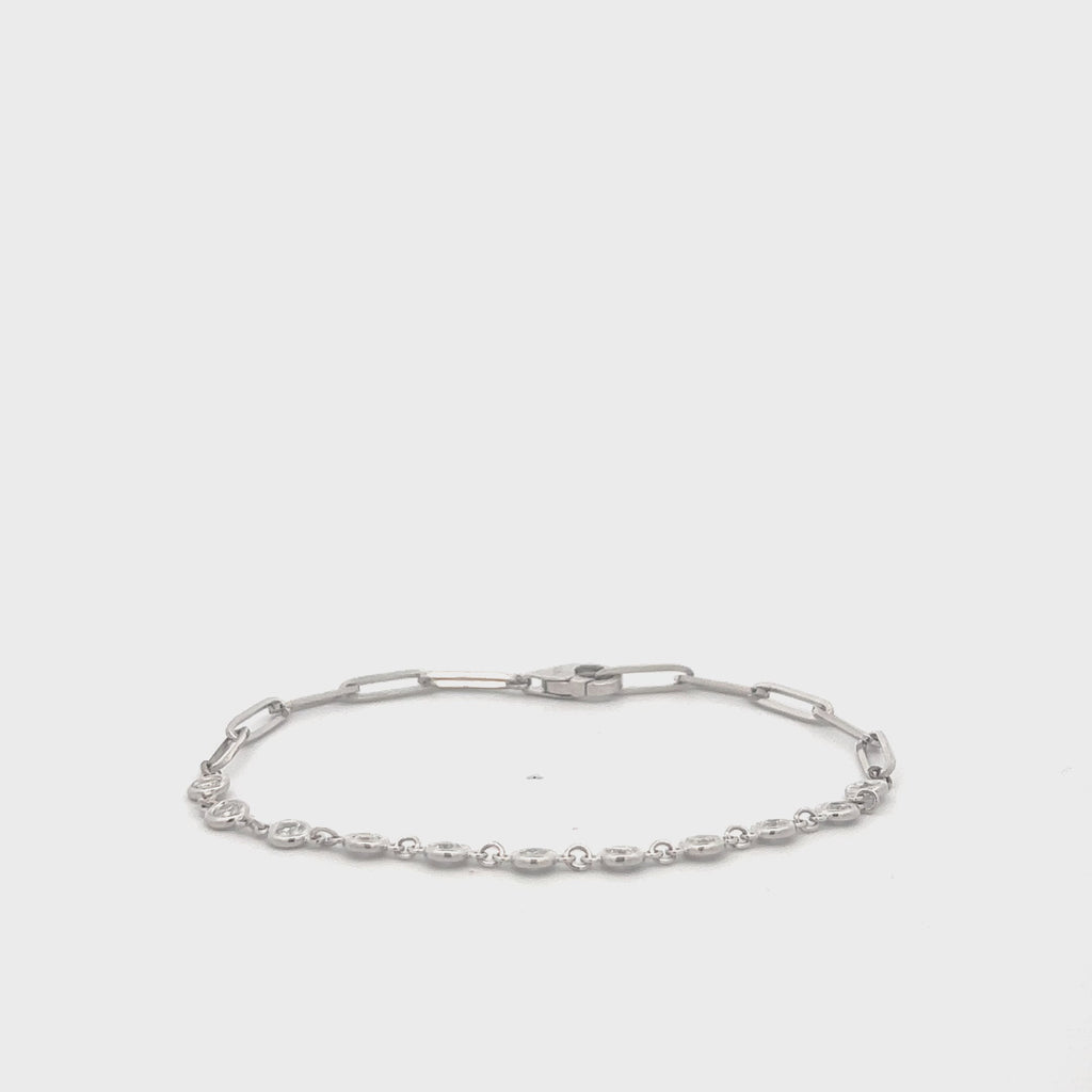 Diamond Station Bracelet With Half Paper Clip Chain (0.55 ct.) Bezel Set in 14K Gold