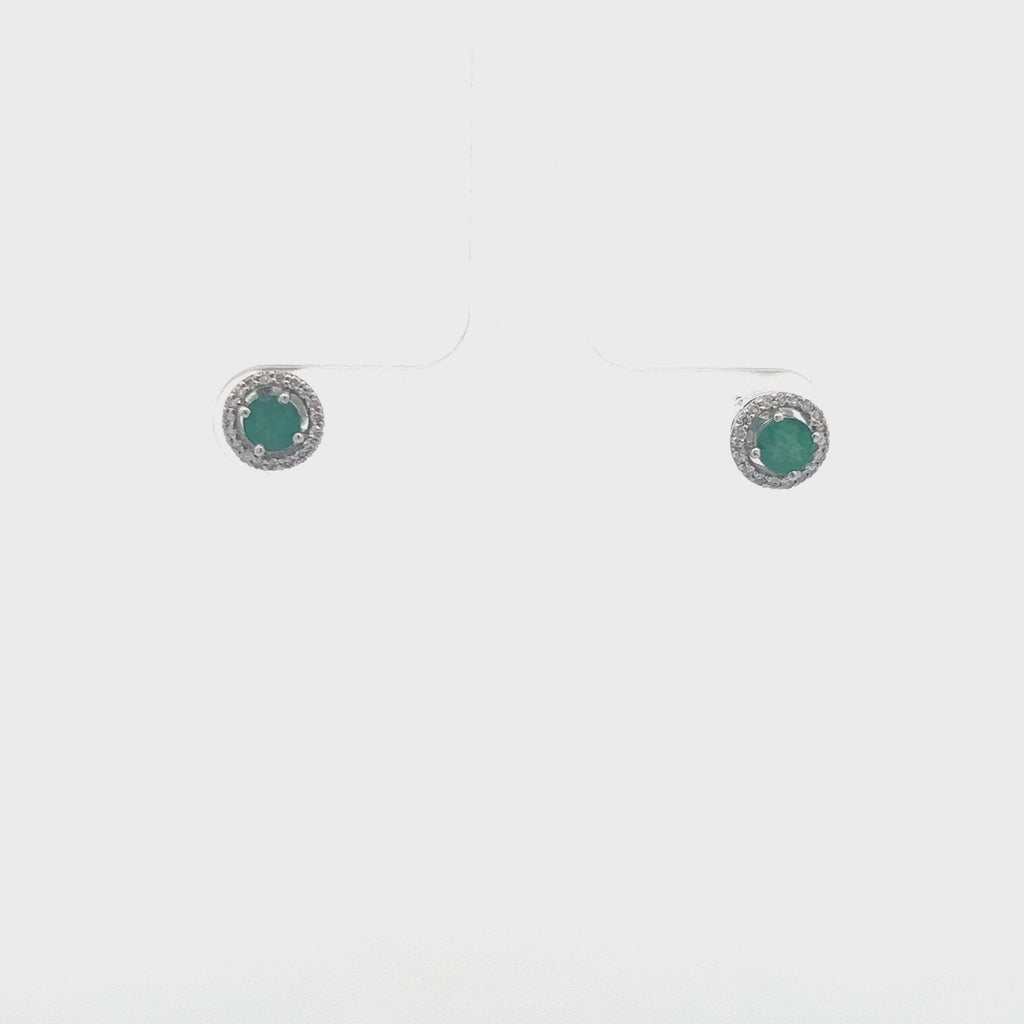 Emerald Round Shape Halo Diamonds Studs Earrings (0.67 ct.) in 14K Gold