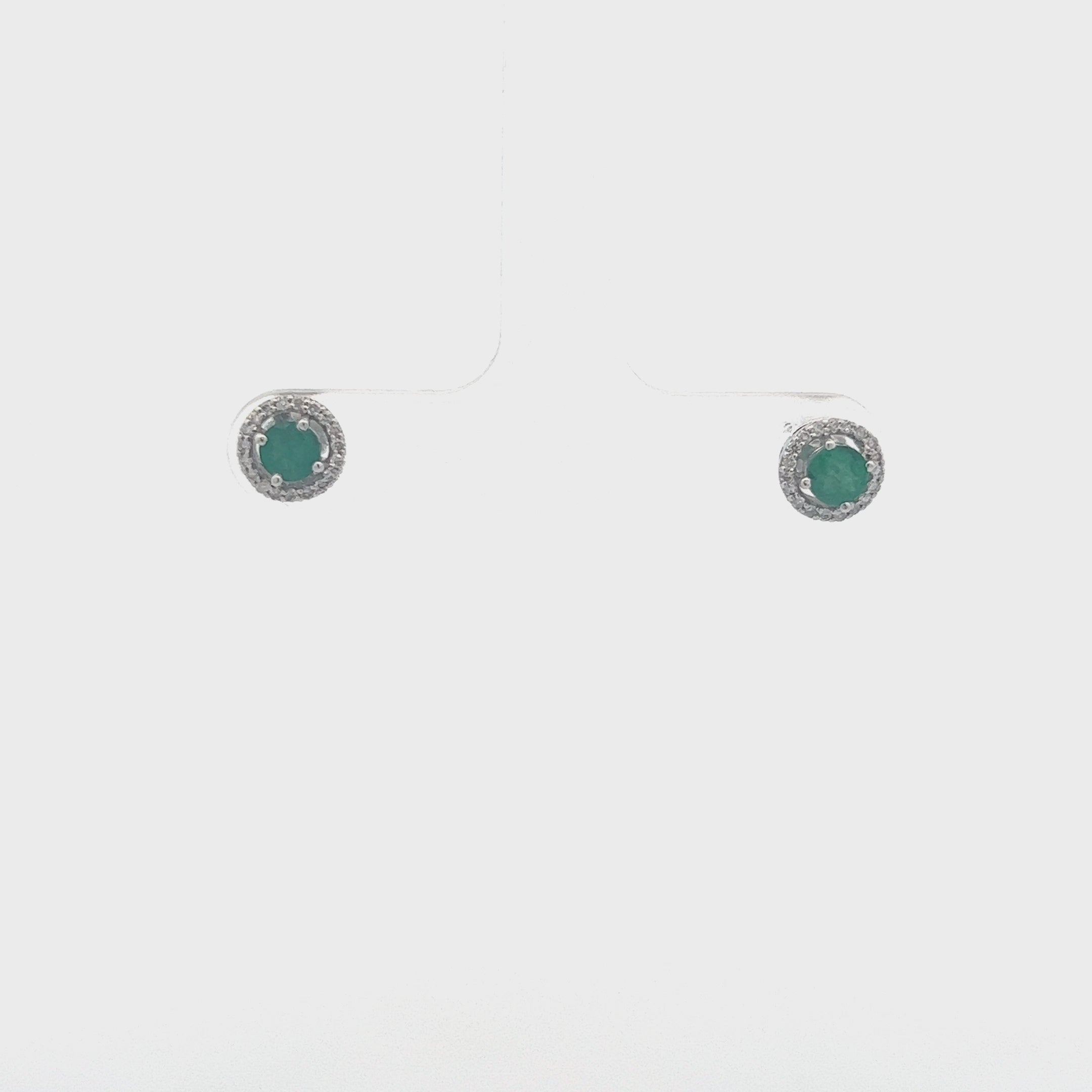 Emerald Round Shape Halo Diamonds Studs Earrings (0.67 ct.) in 14K Gold