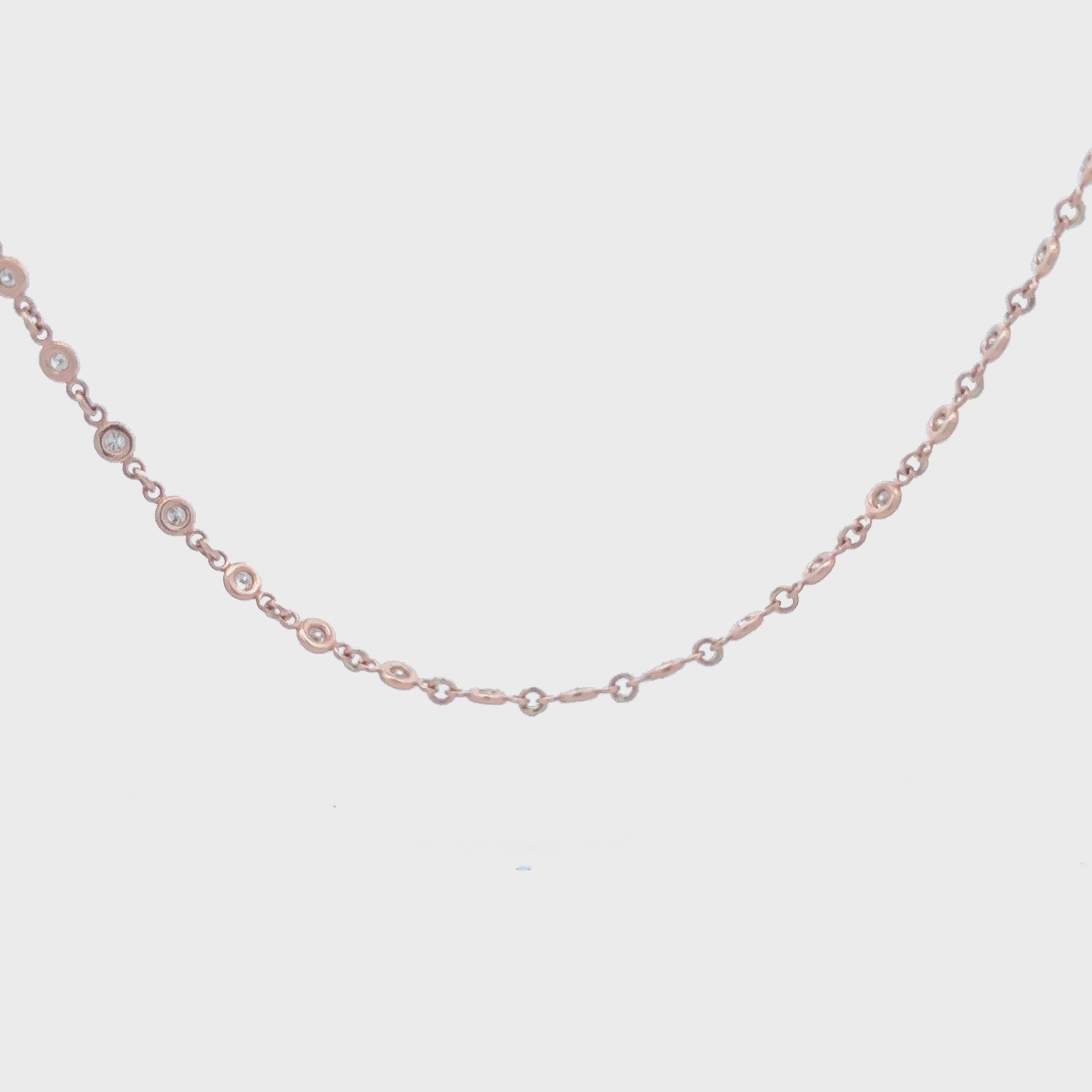 25 Stone Diamonds By The Yard Station Necklace & Half Paper Clip Chain (1.00 ct.) Bezel Set in 14K Gold