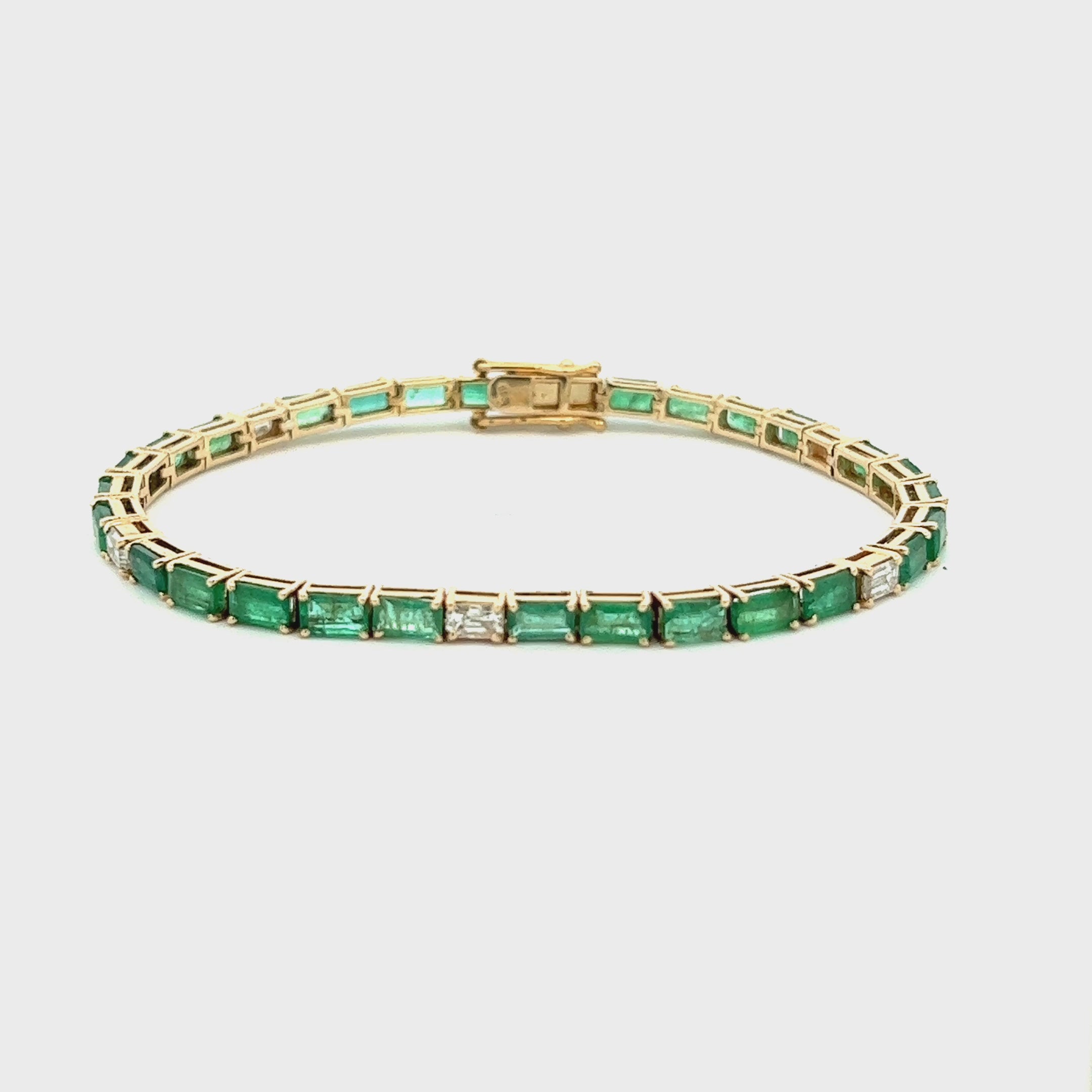 Emerald Cut Emerald & Diamond Tennis Bracelet (8.70 ct.) 4-Prongs Setting in 14K Gold