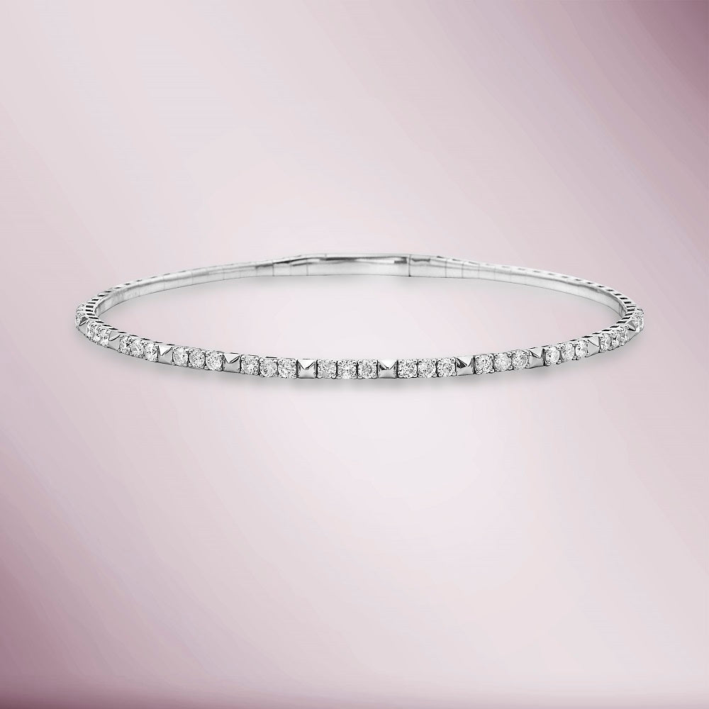 Halfway Flexible Diamond and Studs Thin Flexible Bangle Bracelet Cuff (0.95 ct.) in 14K Gold