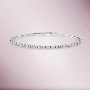 Halfway Flexible Diamond and Studs Thin Flexible Bangle Bracelet Cuff (0.95 ct.) in 14K Gold