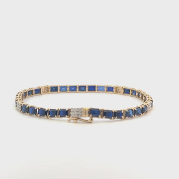 Alternate Emerald Cut Sapphire & Diamond Tennis Bracelet (10.50 ct.) 4-Prongs Setting in 14K Gold
