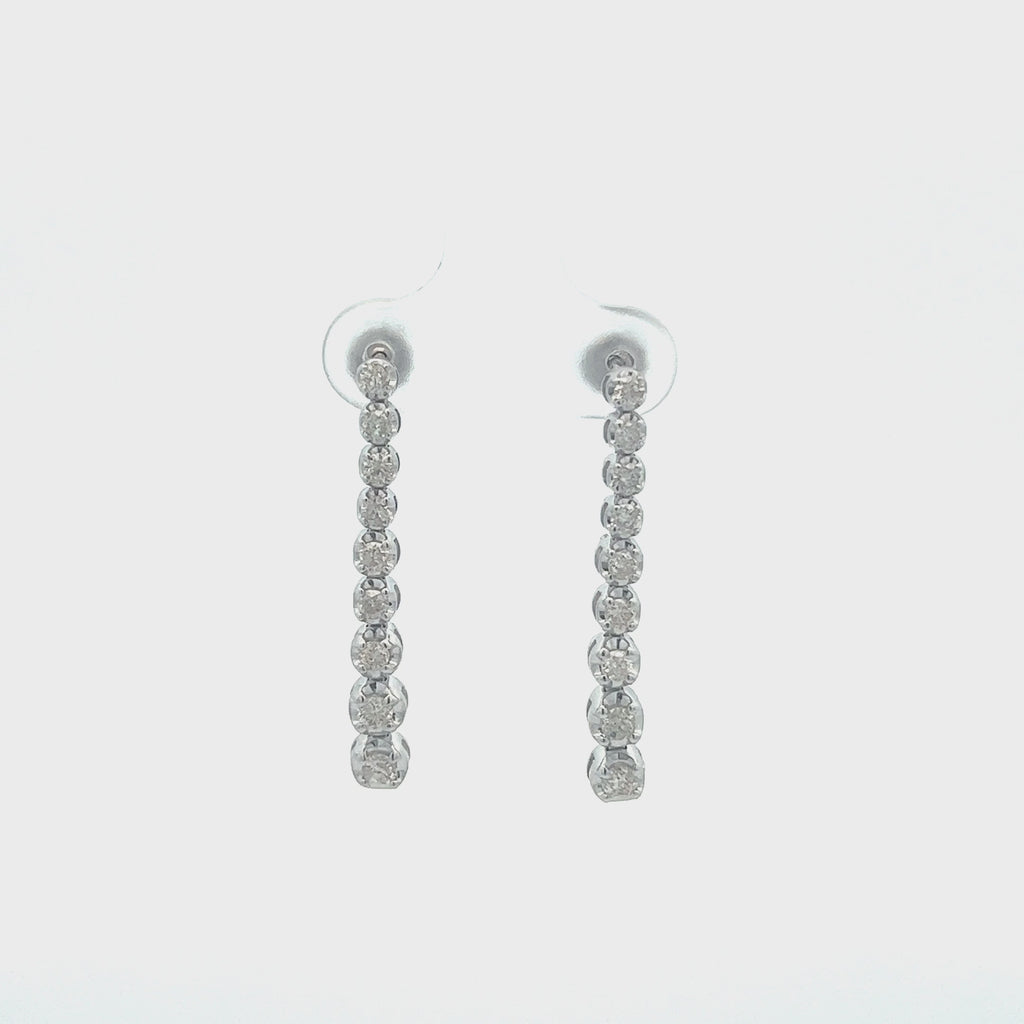 Graduated Diamond In Line 1" Long Tennis Earrings (0.95 ct.) Buttercup Setting in 14K Gold