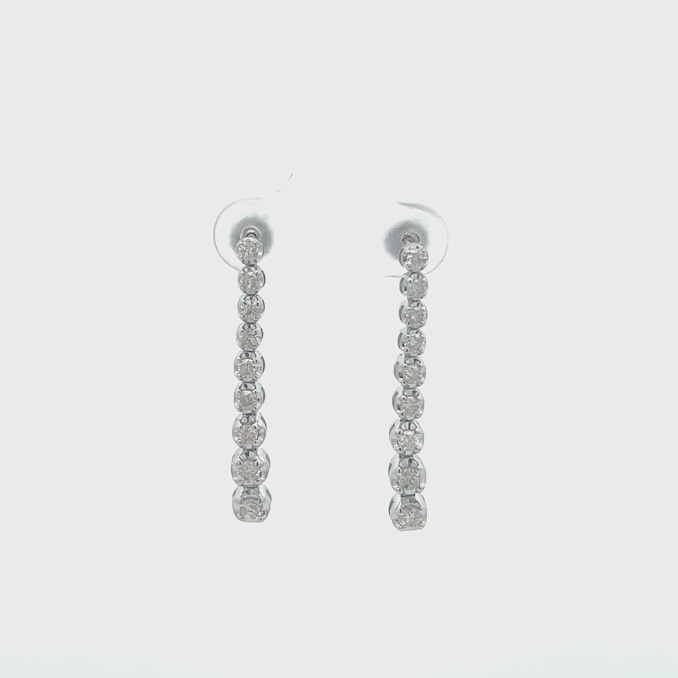 Graduated Diamond In Line 1" Long Tennis Earrings (0.95 ct.) Buttercup Setting in 14K Gold
