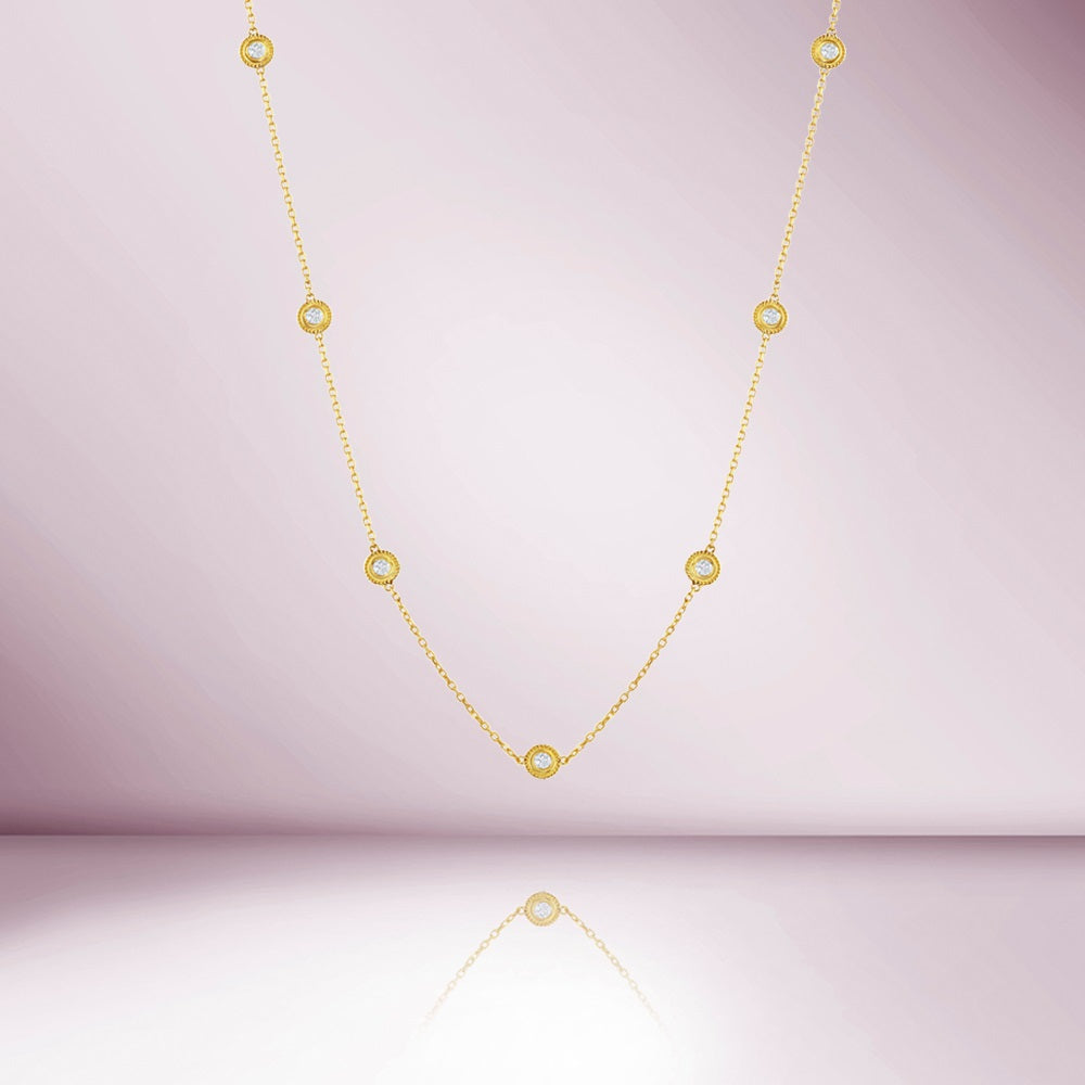 10 Stone Diamond By The Yard Necklace, Bezel Set Diamond Station Necklace (0.70 ct.) in 14K Gold