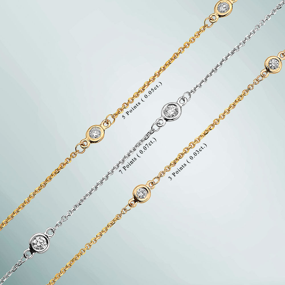 12 Stone Round Brilliant Cut Natural Diamond By The Yard Necklace, Bezel Set Diamond Station Necklace in 14K Gold Chain