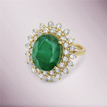 Oval Cut Genuine Emerald & Diamond Double Halo Engagement Ring (8.90 ct.) in 14K Gold