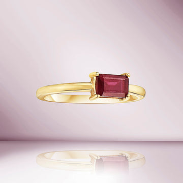 Emerald Cut Red Ruby Solitaire Ring (0.86ct) 4-Prongs Setting in 14K Gold