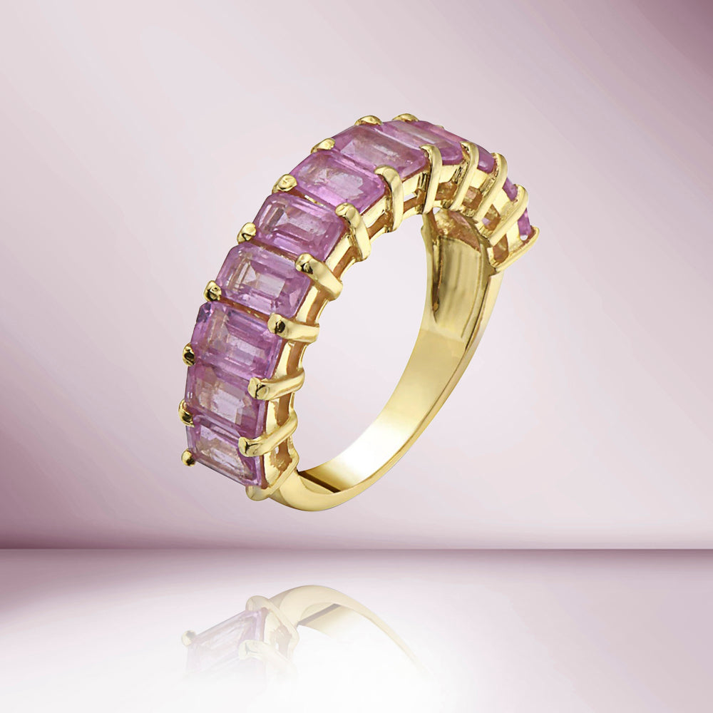 Emerald Cut Pink Sapphire HalfWay Eternity Band Ring (4.50 ct.) in 14K Gold