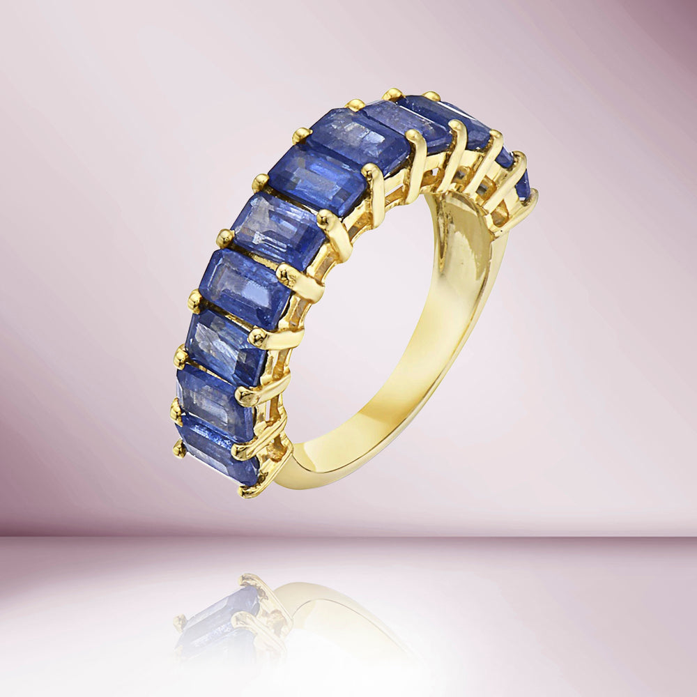 Emerald Cut Blue Sapphire Halfway Eternity Band (5.07 ct.) in 14K Gold