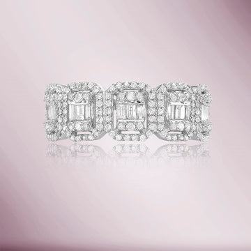 Baguette & Round Diamond Halo Eternity Wedding Band (1.85 ct.) in 14K Gold