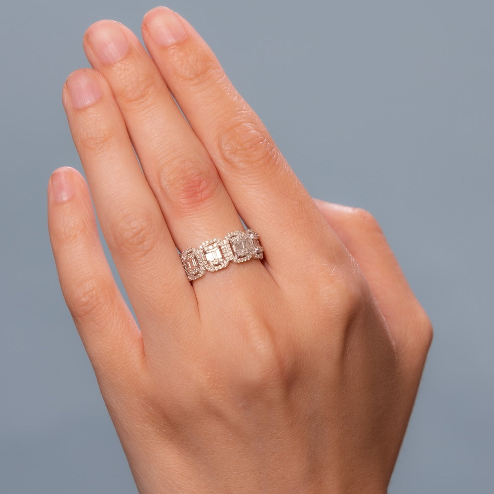 Baguette & Round Diamond Halo Eternity Wedding Band (1.85 ct.) in 14K Gold