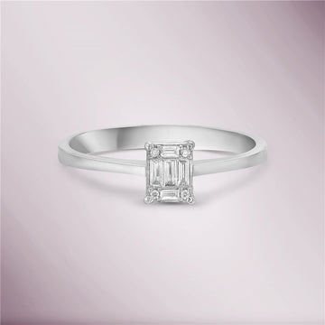 Ready to Ship Round and Baguette Cut Diamond Illusion Solitaire Engagement Ring (0.10 ct.) in 14K Gold