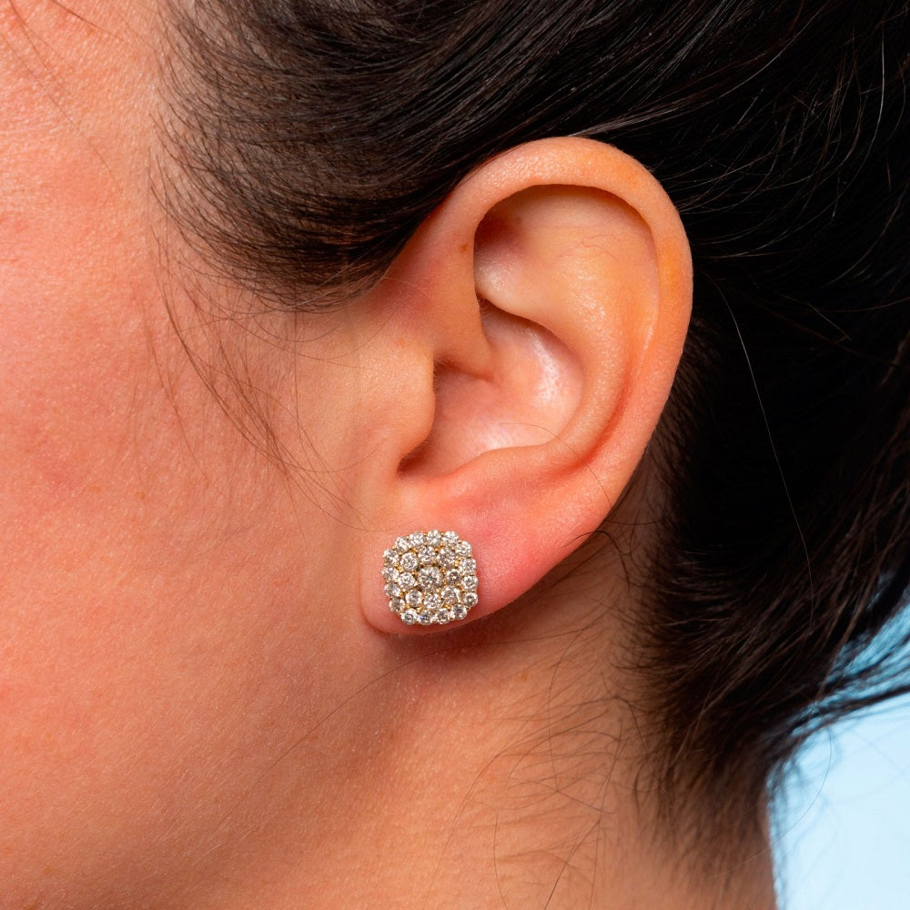 Double Halo Diamond Round Shape Stud Earrings (1.50 ct.) in 14K Gold