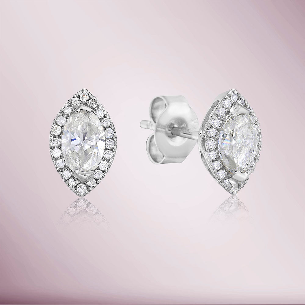 Diamond Halo & Marquise Shape Studs Earrings (1.00 ct.) in 14K Gold
