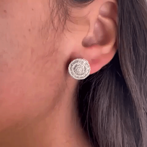 Triple Halo Baguette & Round Diamond Studs Earrings 0.50" Diameter (1.00 ct.) in 14K Gold