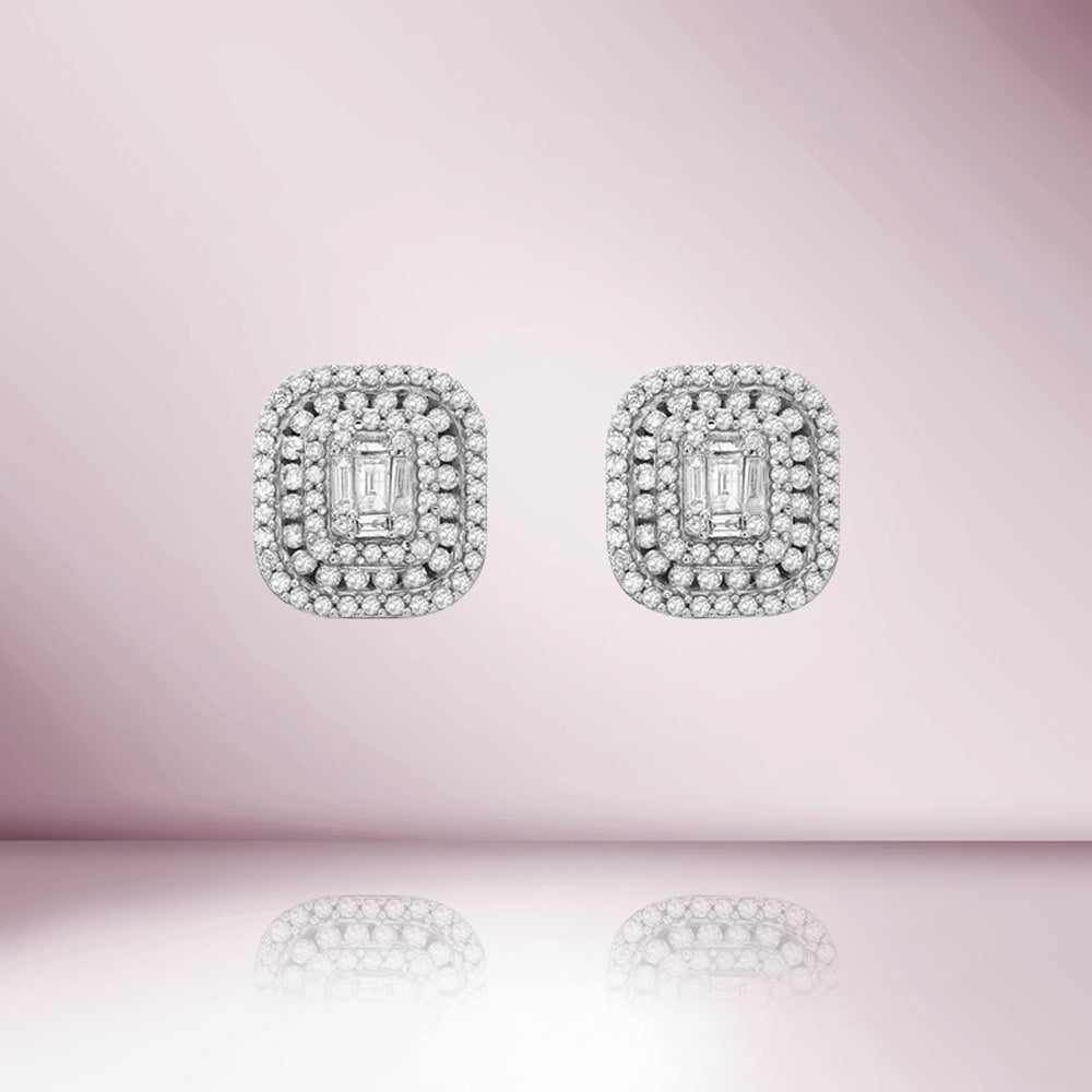 Triple Halo Diamond Rectangular Shape Studs Earrings (1.00 ct.) in 14K Gold 