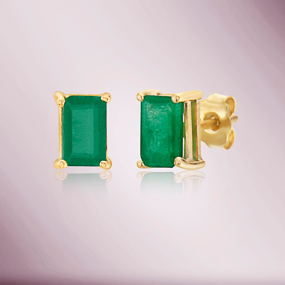 Emerald Rectangular Shape Studs Earrings (1.10 ct.) in 14K Gold