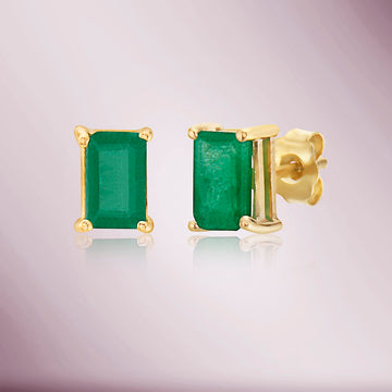 Emerald Rectangular Shape Studs Earrings (1.10 ct.) in 14K Gold