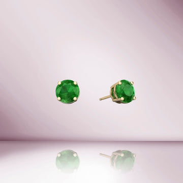 Emerald Round Shape Studs Earrings (1.20 ct.) in 14K Gold