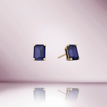 Blue Sapphire Rectangular Shape Studs Earrings (2.00 ct.) in 14K Gold