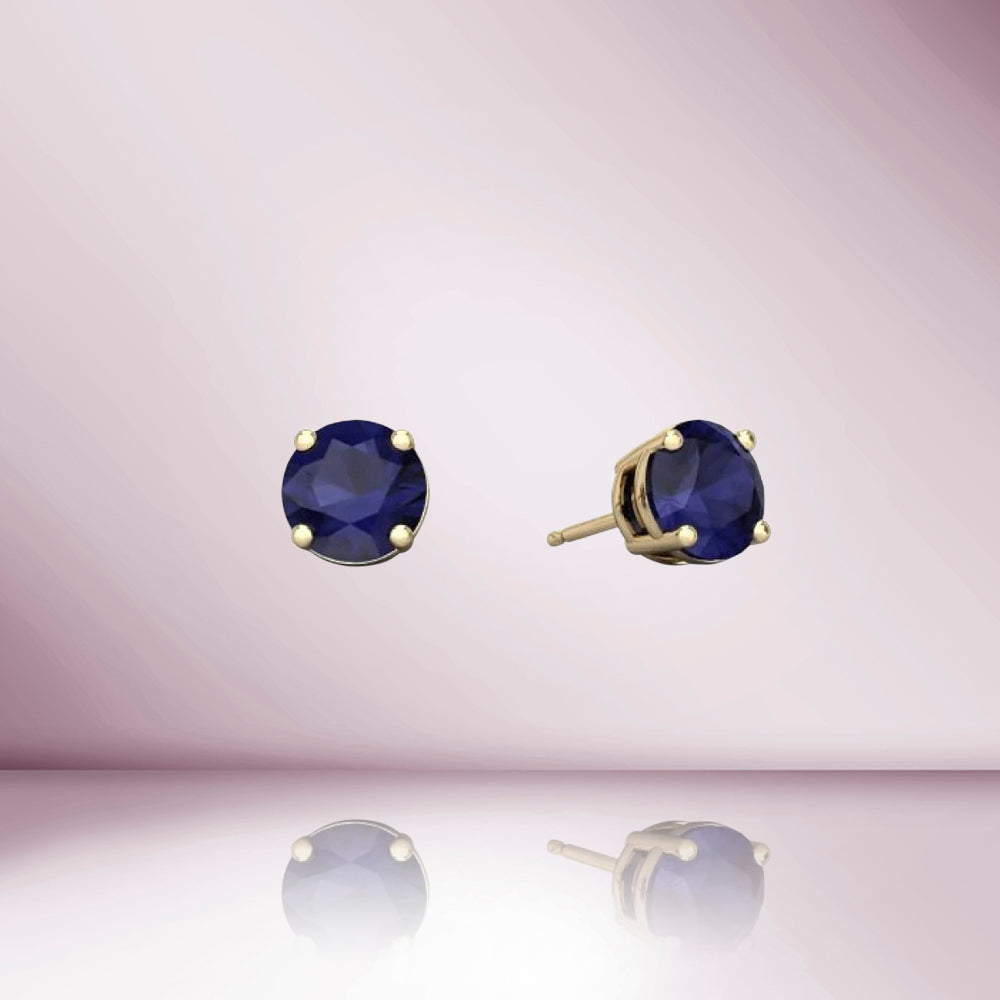 Blue Sapphire Round Shape Studs Earrings (2.00 ct.) in 14K Gold