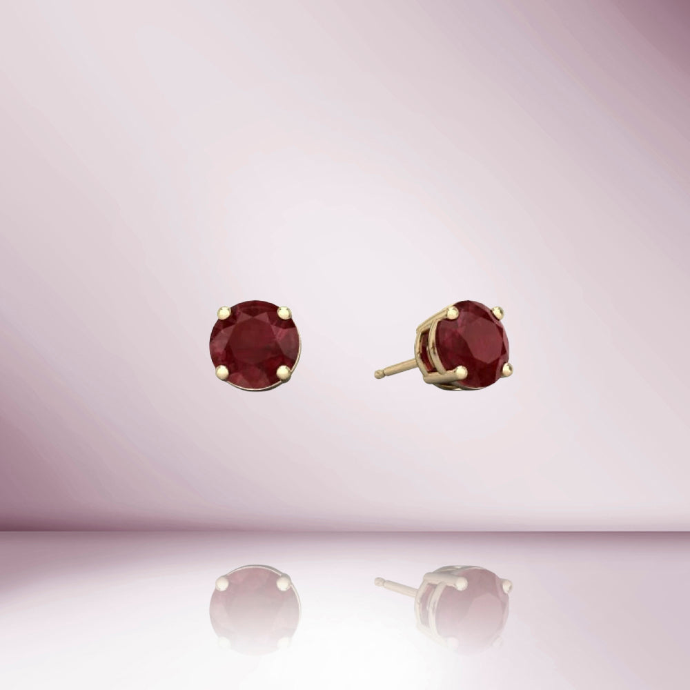 Red Ruby Round Shape Studs Earrings (2.00 ct.) in 14K Gold