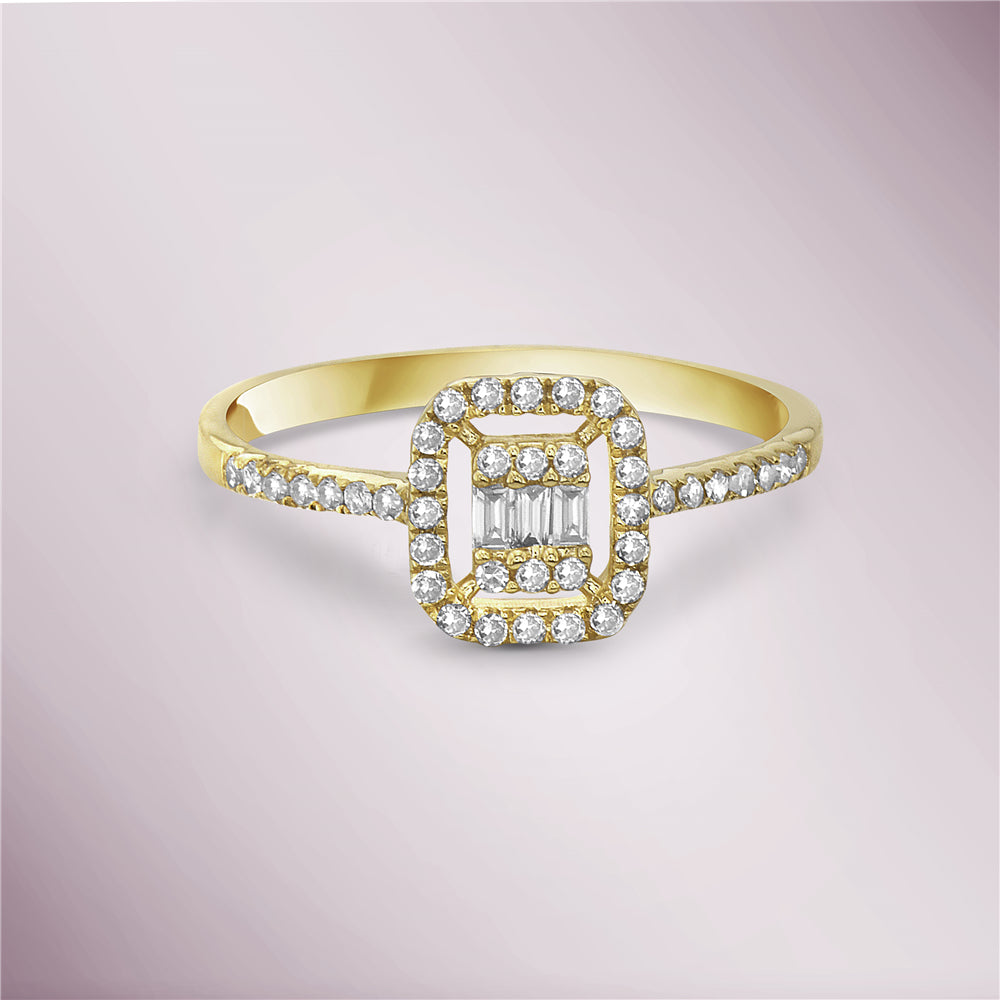 Round & Baguette Cut Diamond Halo Illusion Solitaire Engagement Ring (0.25 ct.) in 14K Gold