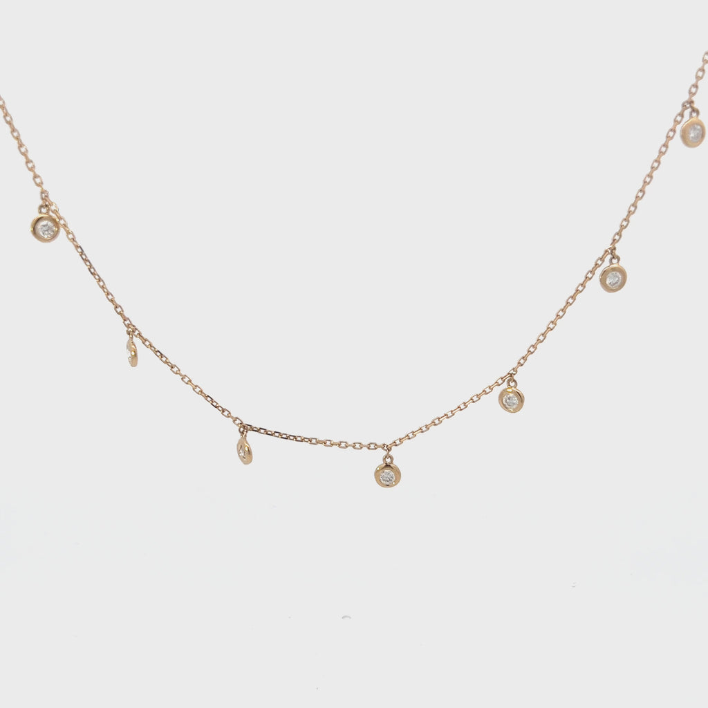 7 Stone Dangle Diamond Station Necklace (0.50 ct.) Bezel Set in 14K Gold