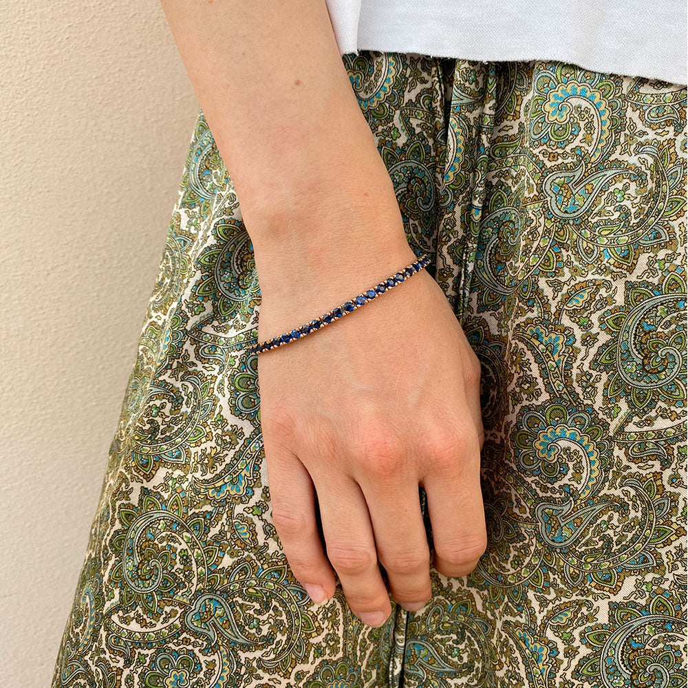 Blue Heat-Diffused Sapphires Tennis Bracelet (10.15 ct.) 4-Prongs Setting in 18K Gold, Made in Italy