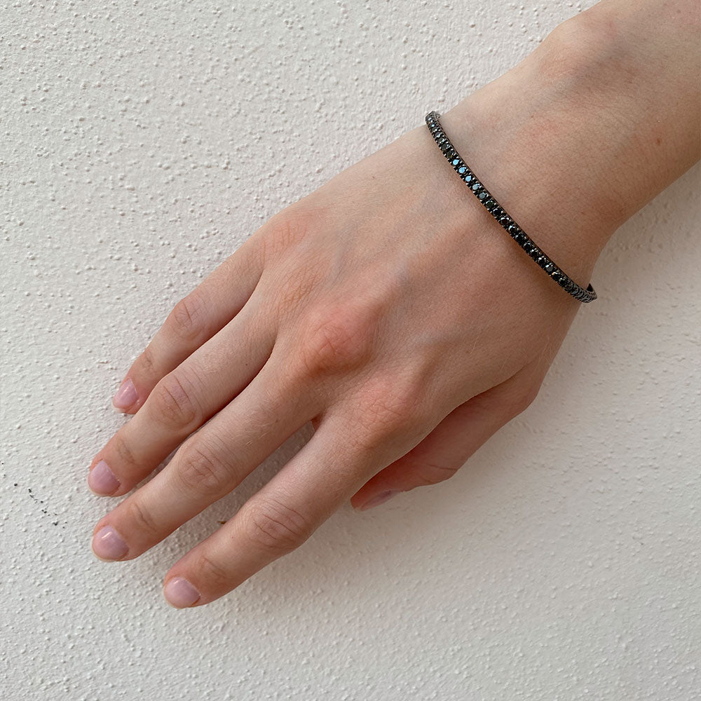 Ready to Ship Black Diamond Tennis Bracelet (3.50 ct.) 4-Prongs Setting in 18K Gold, Made in Italy