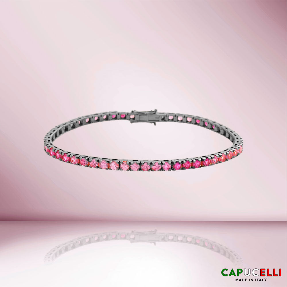 Pink Shaded Sapphires Tennis Bracelet (11.50 ct.) 4-Prongs Setting, Made In Italy