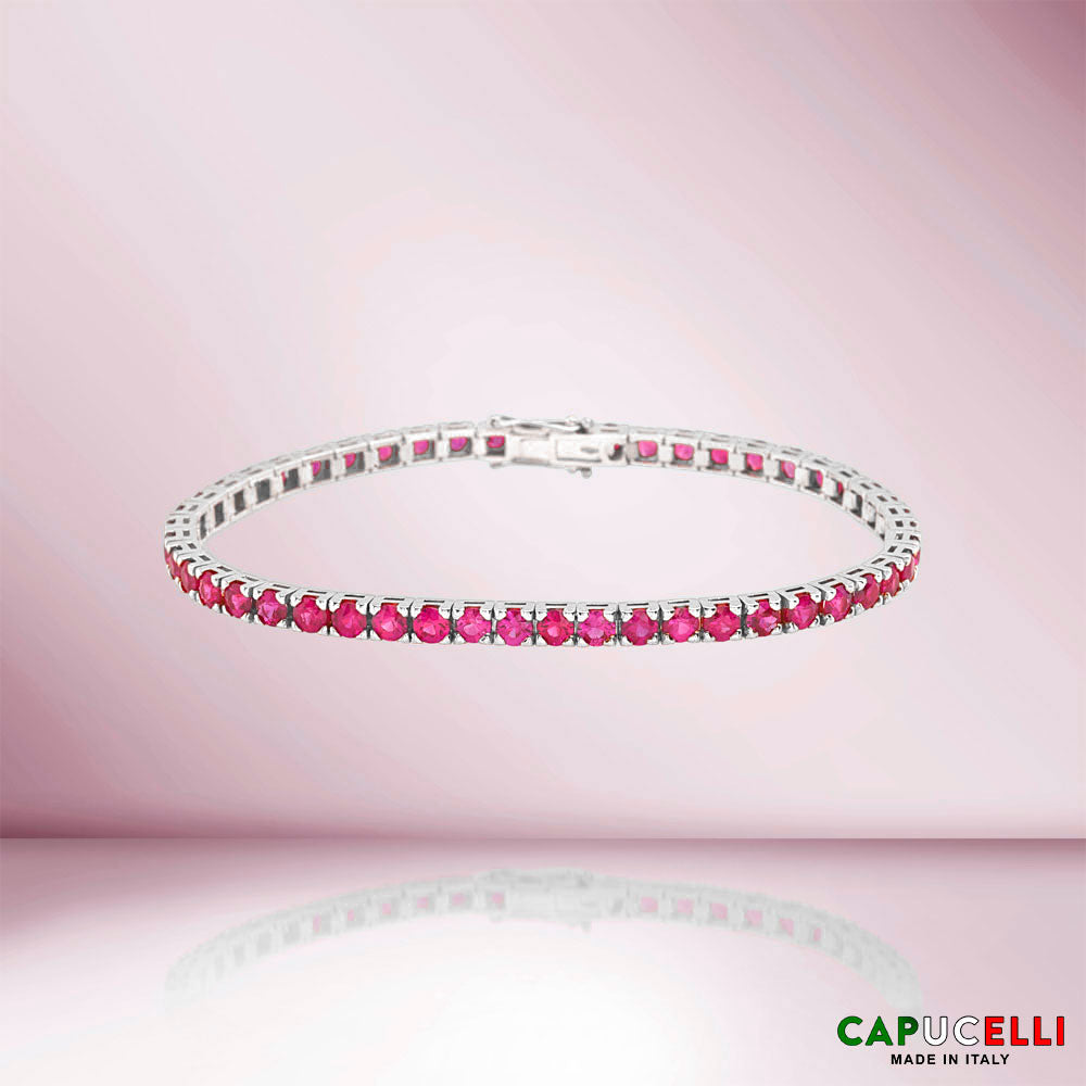 Ruby Tennis Bracelet (7.50 ct.) 4-Prongs Setting in 18K Gold, Made in Italy