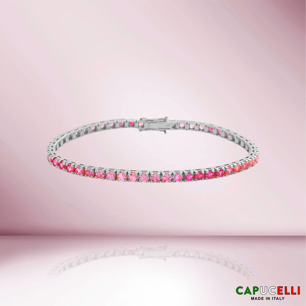 Pink Shaded Sapphires Tennis Bracelet (11.50 ct.) 4-Prongs Setting, Made In Italy