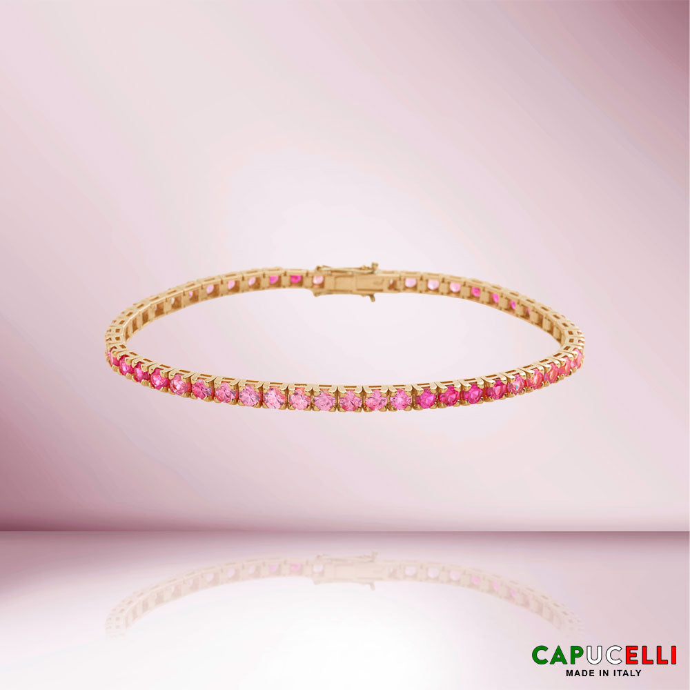 Pink Shaded Sapphires Tennis Bracelet (11.50 ct.) 4-Prongs Setting, Made In Italy