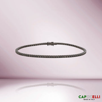 Round Black Diamonds Tennis Bracelet (2.00 ct.) 4-Prongs in 18K Gold, Made in Italy