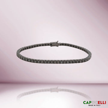 Black Diamond Tennis Bracelet (5.00 ct.) 4-Prongs Setting in 18K Gold, Made in Italy