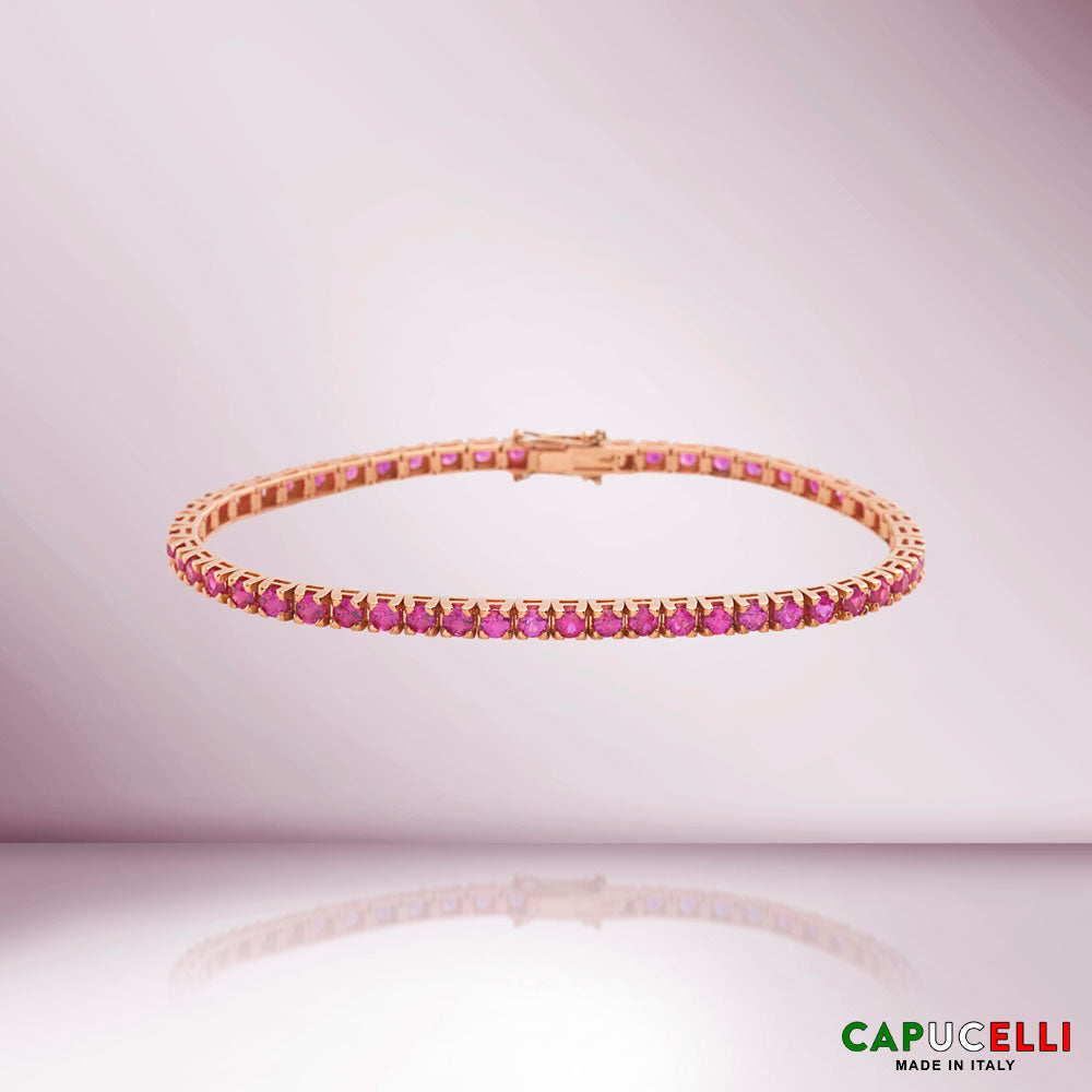 Ruby Tennis Bracelet (5.50 ct.) 4-Prongs Setting 18K Gold, Made in Italy
