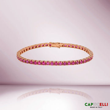 Ruby Tennis Bracelet (7.50 ct.) 4-Prongs Setting in 18K Gold, Made in Italy