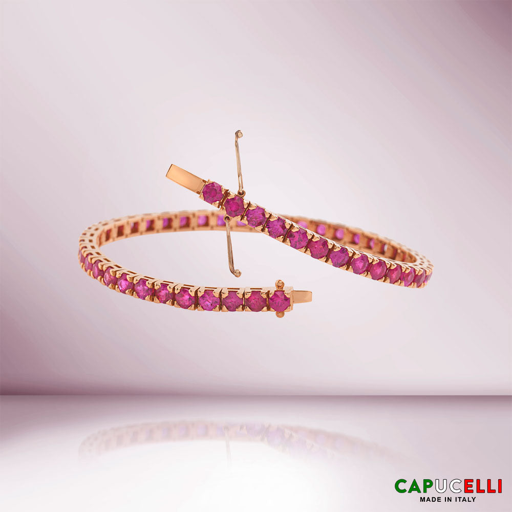 Ruby Tennis Bracelet (7.50 ct.) 4-Prongs Setting in 18K Gold, Made in Italy