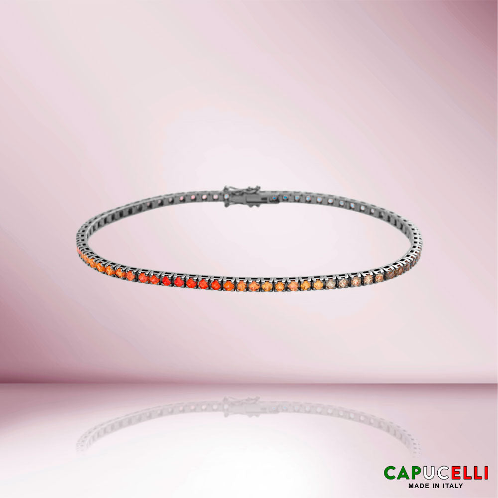 Multicolor Sapphire Tennis Bracelet (3.50 ct.) 4-Prongs Setting in 18K Gold, Made In Italy