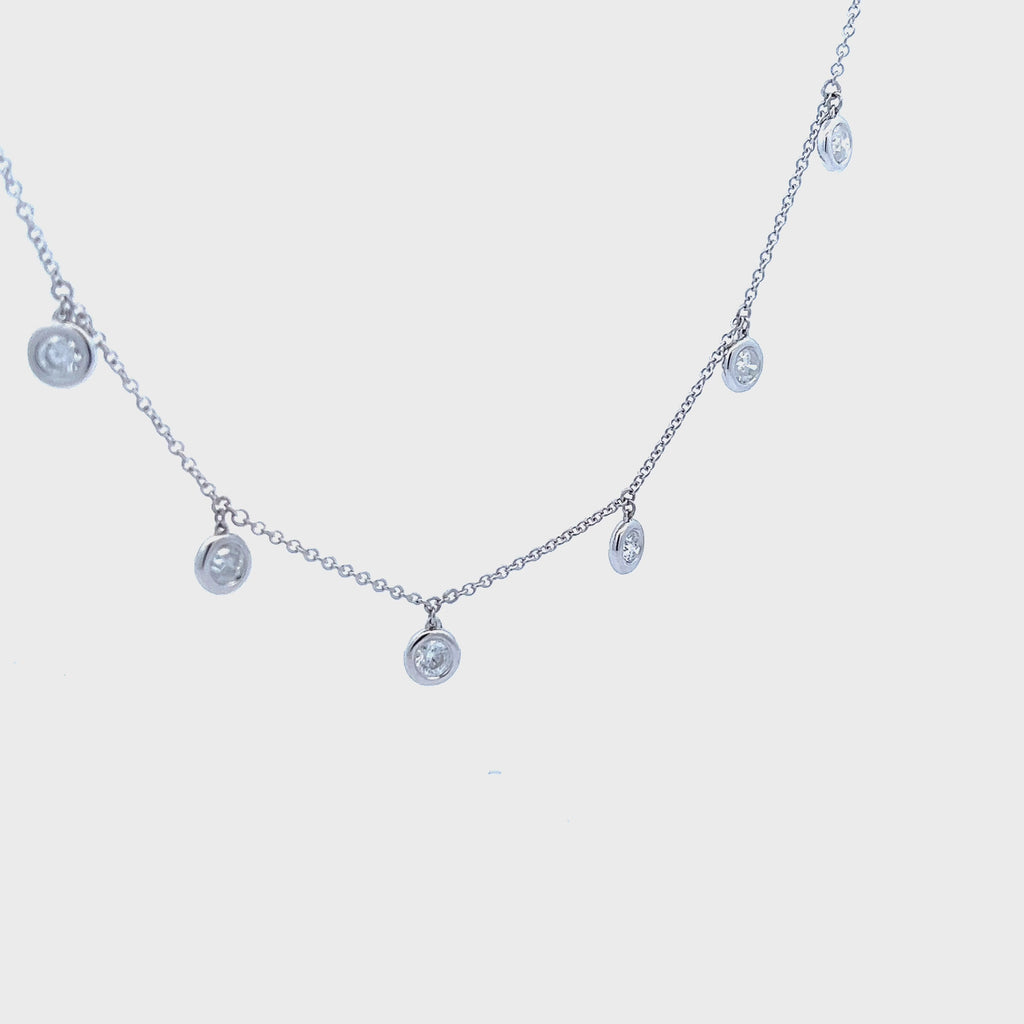 7 Stone Diamond Dangle Necklace, Bezel Set Diamond Station Necklace (1.50 ct.) in 14K Gold Chain