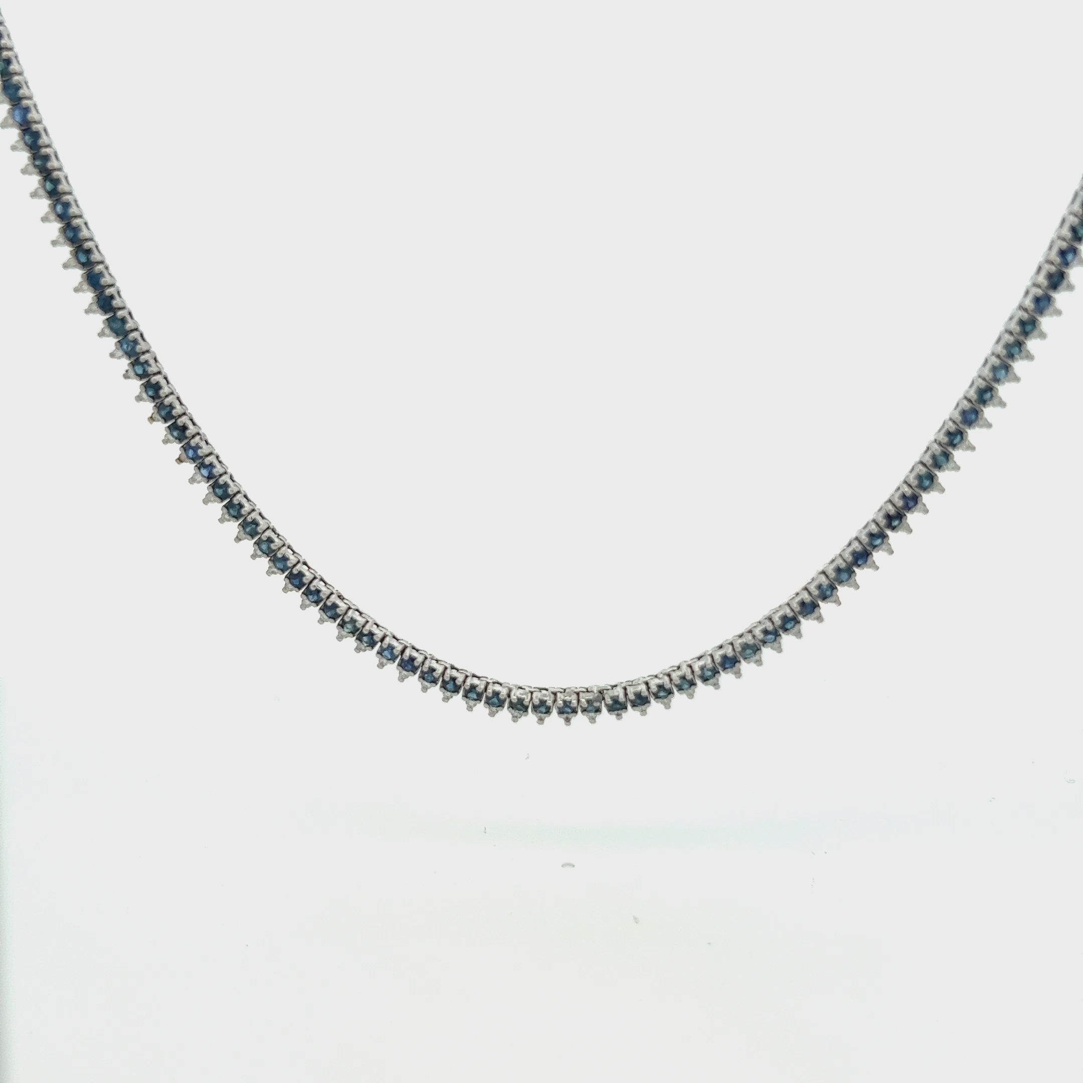 Blue Sapphire & Diamond Halfway Tennis Choker Necklace (6.60 ct.) in 14K Gold