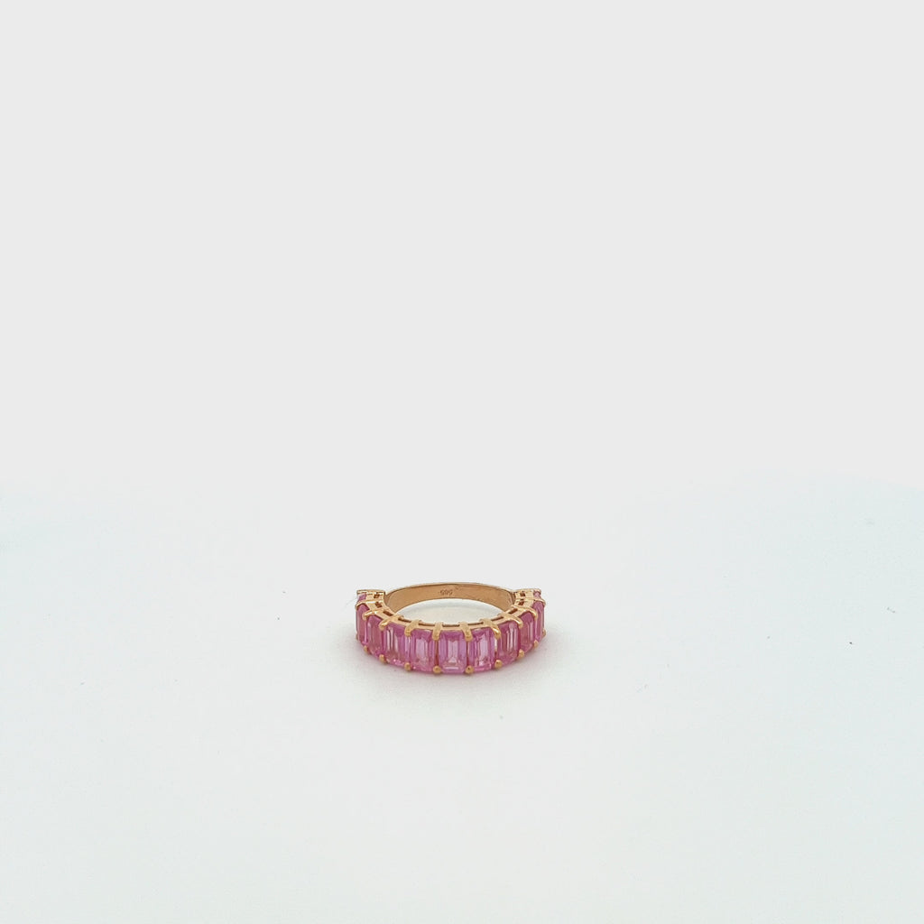 Emerald Cut Pink Sapphire HalfWay Eternity Band Ring (4.50 ct.) in 14K Gold