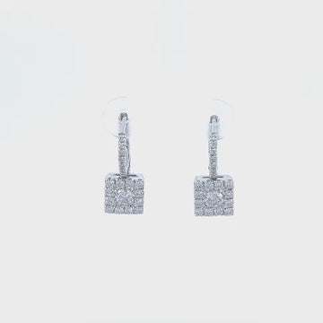 Ready to Ship one of a kind 18k Made in Italy 1.04 ct. square cluster illusion white natural diamonds huggies earrings