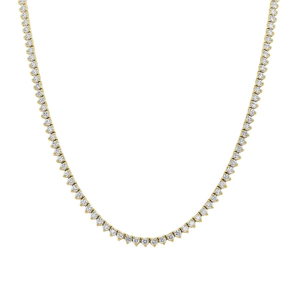Diamonds Tennis Necklace (20.00 ct.) 4.00 mm 3-Prongs Setting in 14K Gold